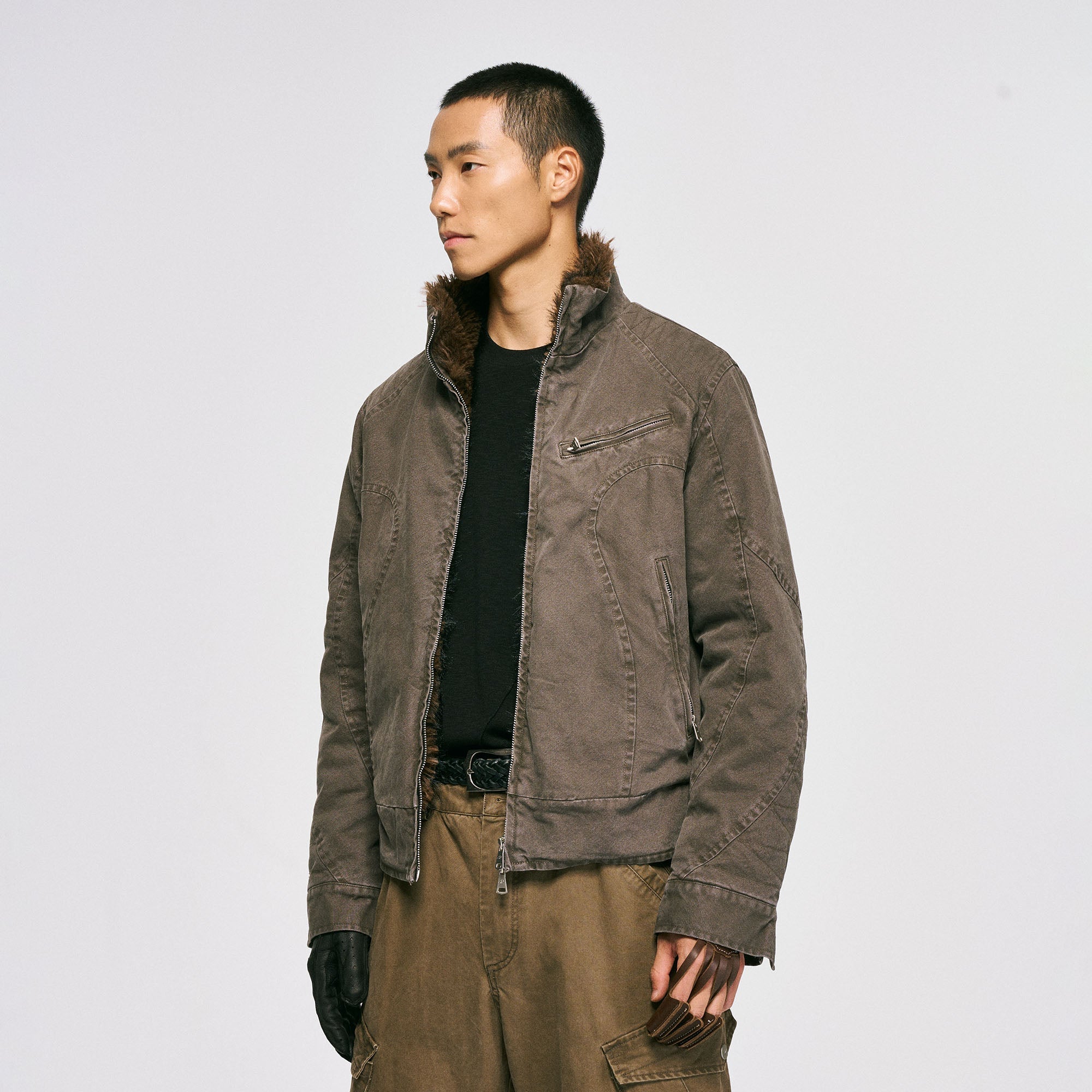 CATSSTAC Faux Fur Lining Washed Jacket-Jacket-M (Preorder)-Coffee-Free Shipping Leatheretro