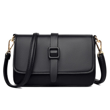 Women’s Small Square Crossbody Bag - Minimalist Leather Flap Bag-Crossbody Bag-Black-Free Shipping Leatheretro