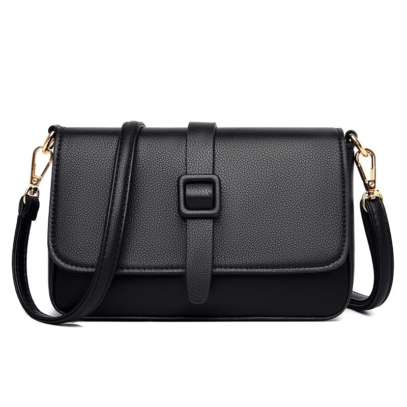 Women’s Small Square Crossbody Bag - Minimalist Leather Flap Bag-Crossbody Bag-Black-Free Shipping Leatheretro