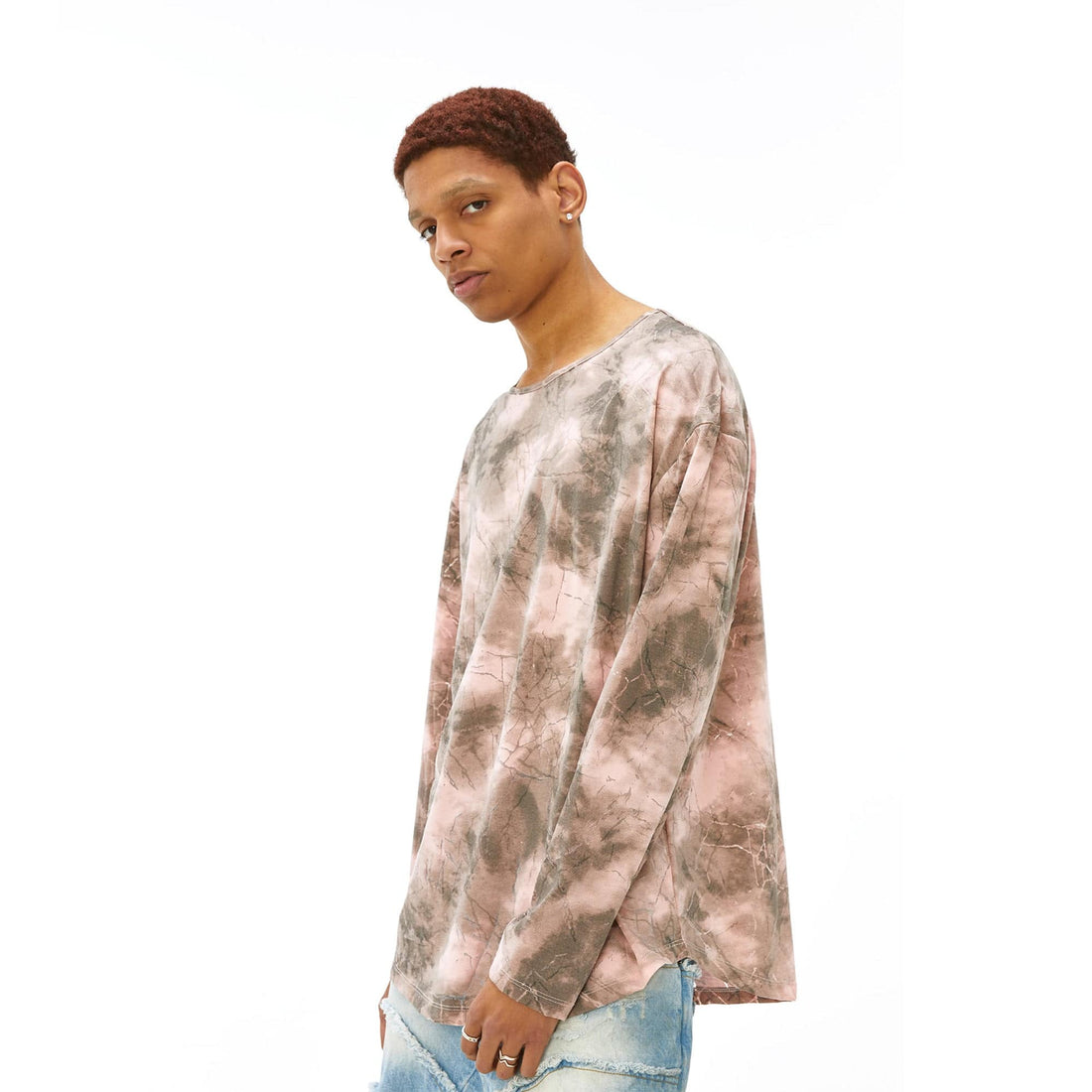 VANN VALRENCE Distressed Tie-Dye Oversized T-Shirt-L/S Tee-S-Free Shipping Leatheretro