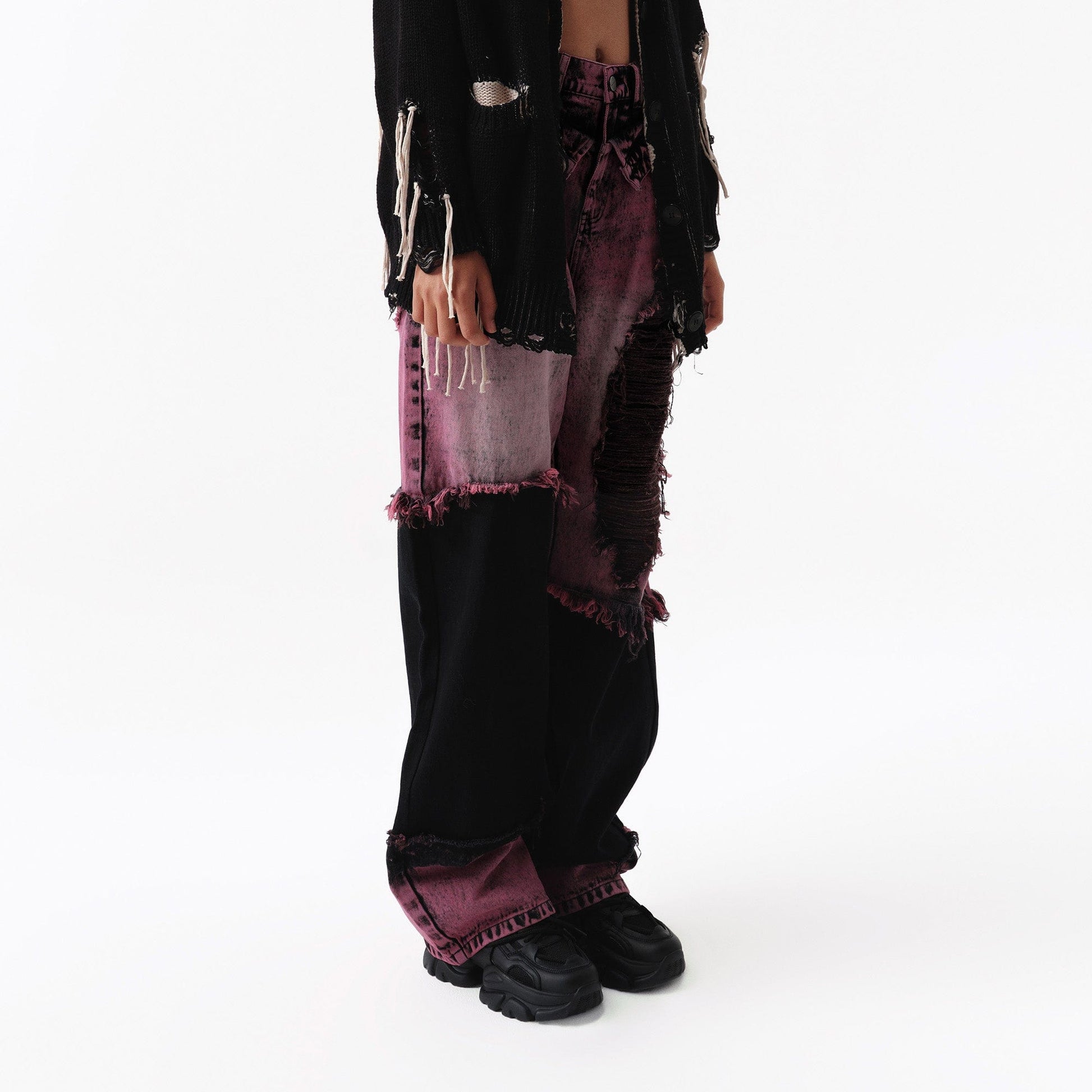 VANN VALRENCE Distressed Panelled Frayed Straight-Leg Jeans-Jeans-S-Free Shipping Leatheretro
