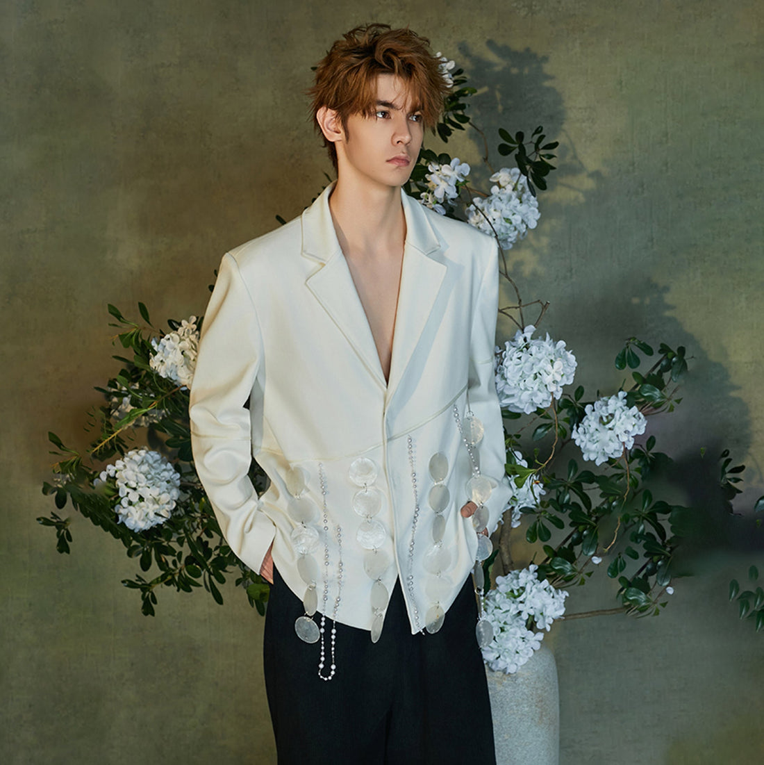 JIECHI Drifting Sequin & Pearl Chains Blazer-Jacket-M (Preorder)-Free Shipping Leatheretro