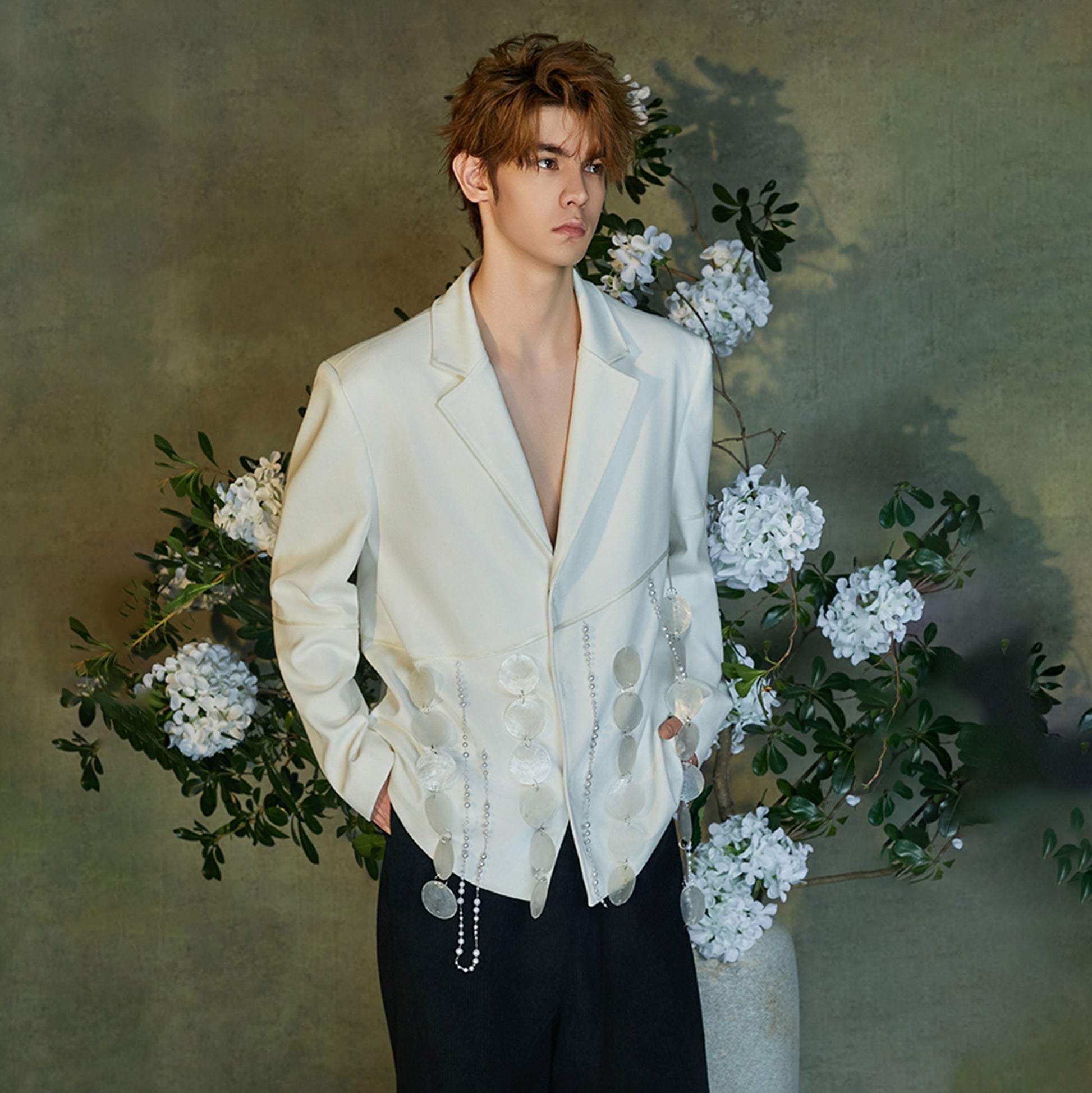 JIECHI Drifting Sequin & Pearl Chains Blazer-Jacket-M (Preorder)-Free Shipping Leatheretro