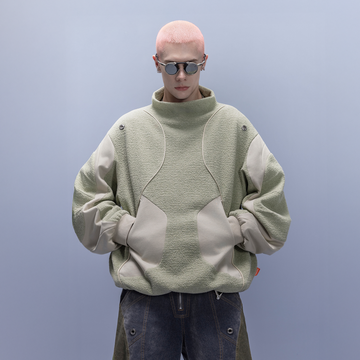 XIPHEVIL Fleece-Panel Saber-Sleeve Sweatshirt Green-Sweatshirt-XS-Free Shipping Leatheretro