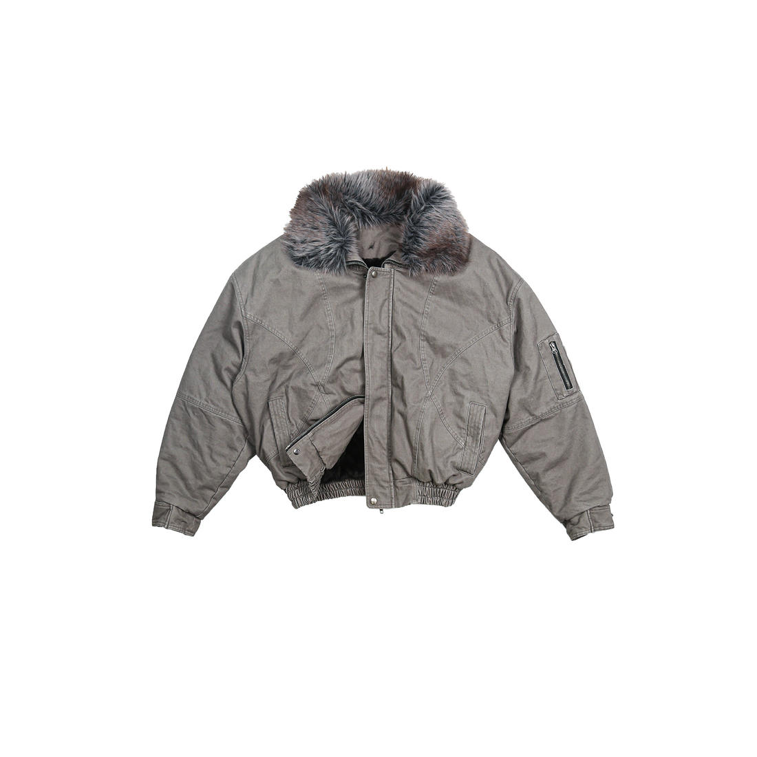 TRECLUB Faux-Fur Lining Washed Bomber Jacket-Jacket-S-Free Shipping Leatheretro