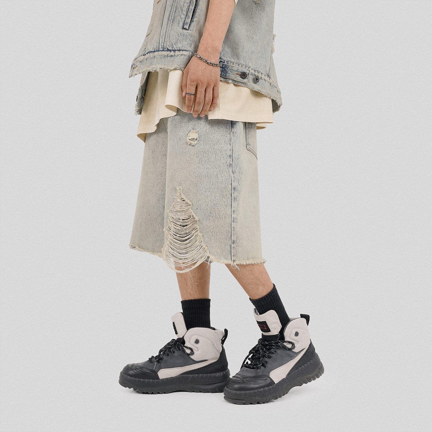 UNDERWATER Raw Edge Washed Denim Shorts-Shorts-S-Free Shipping Leatheretro