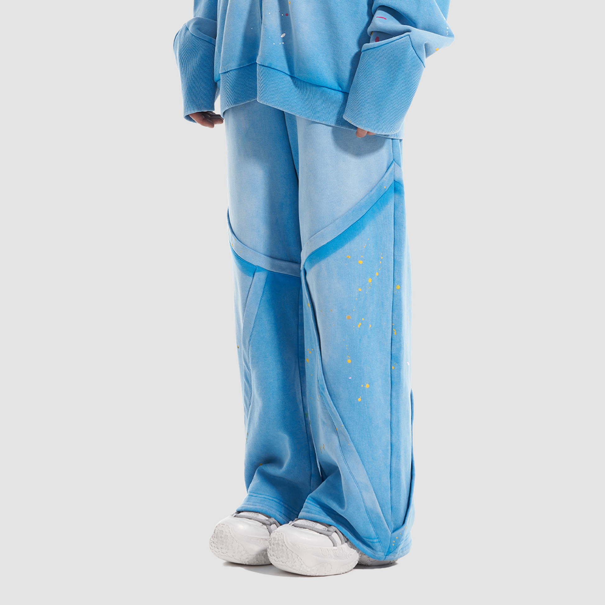 VANN VALRENCE Washed Paint-Splattered Paneled Pants-Pants-S-Free Shipping Leatheretro