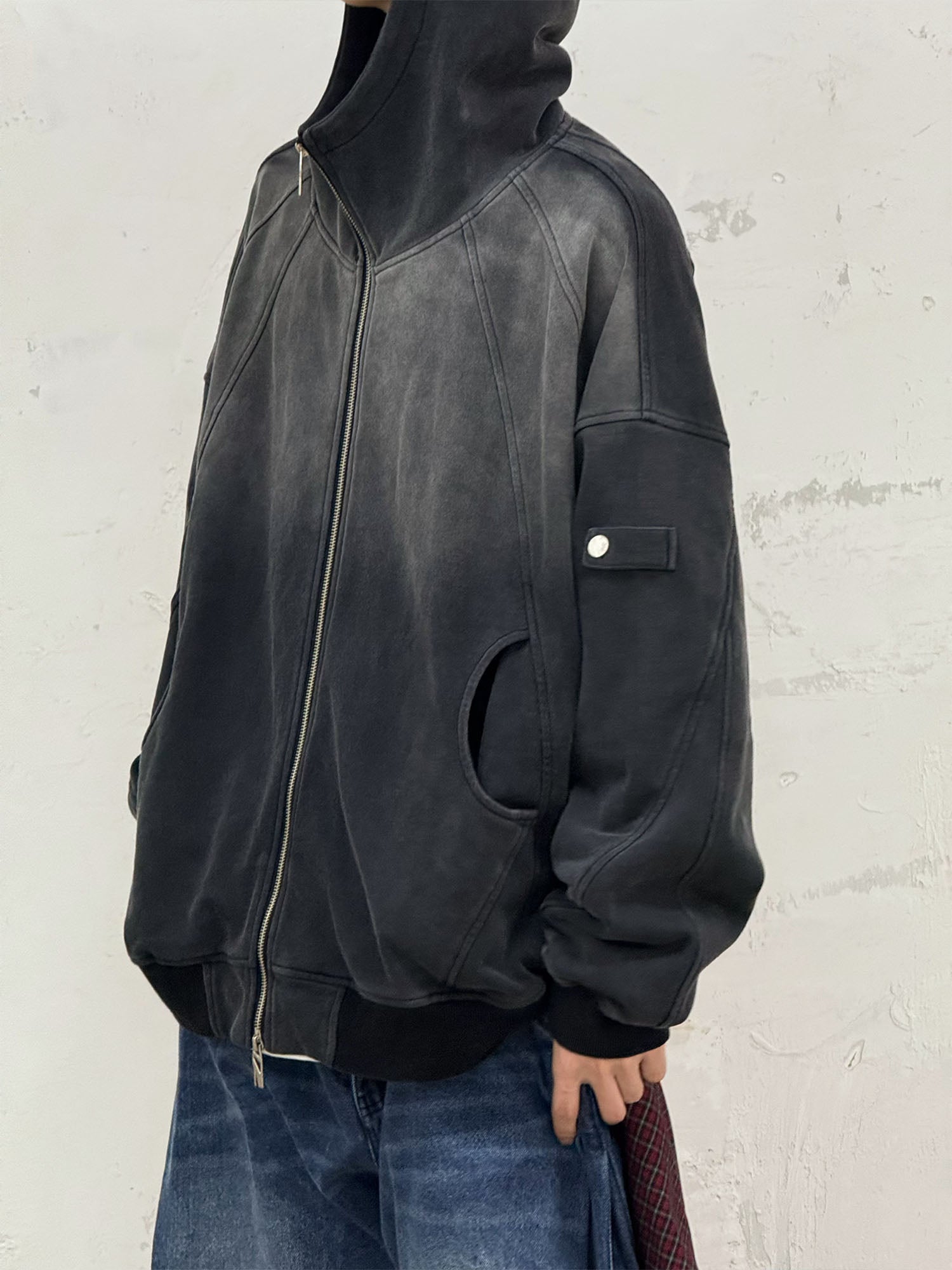 RELABEL Gradient Washed Panel Hooded Jacket Black-Jacket-XS (Preorder)-Free Shipping Leatheretro