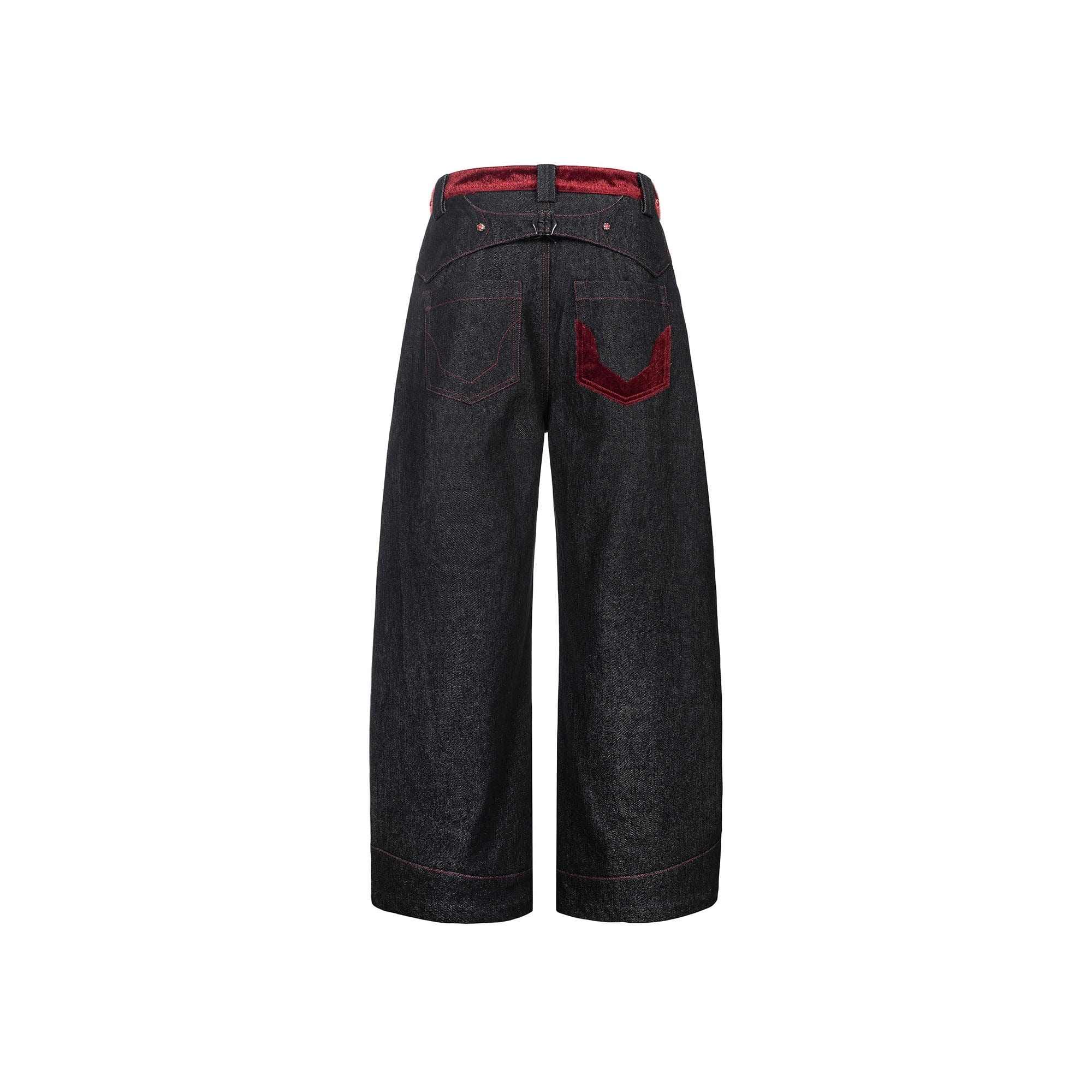 ESAIAS Vermilion Stitch Red Turquoise Curved Denim Pants-Jeans-XS-Free Shipping Leatheretro