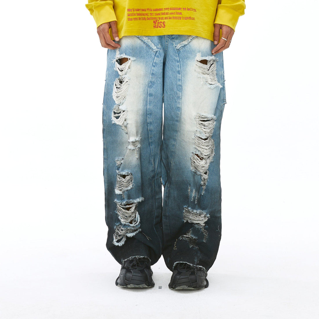 VANN VALRENCE Distressed Gradient Wash Structural Ripped Jeans-Jeans-S-Free Shipping Leatheretro