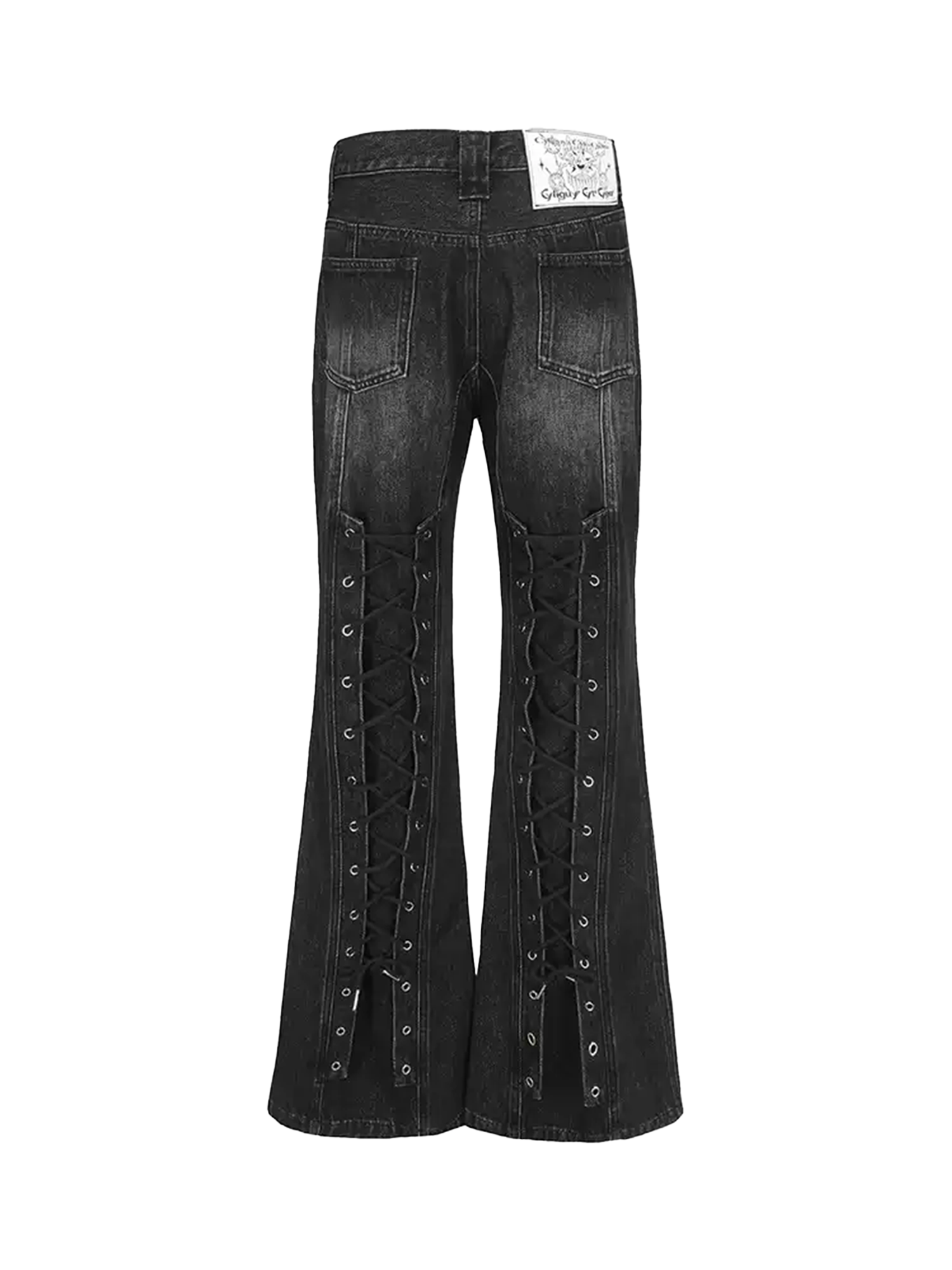 ERISSTOFF Washed Lace-Up Flared Jeans-Jeans-XS / 28"-Free Shipping Leatheretro