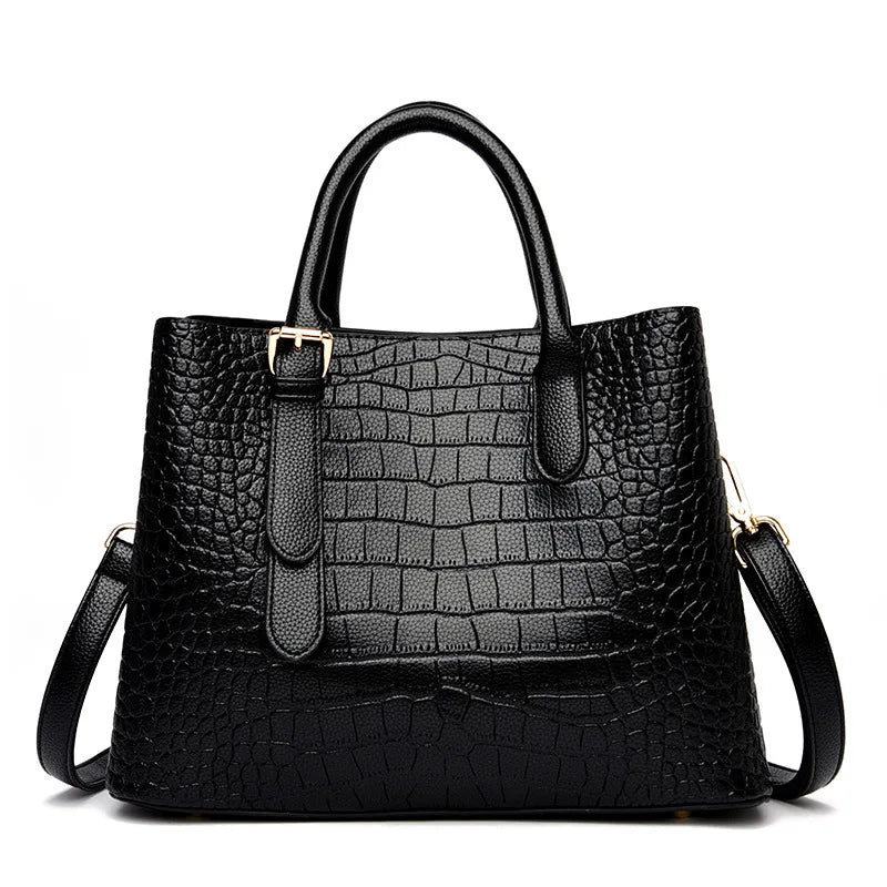 Crocodile Pattern Large Shoulder Bag – Luxury Designer Handbag-Handbags-Black-Free Shipping Leatheretro