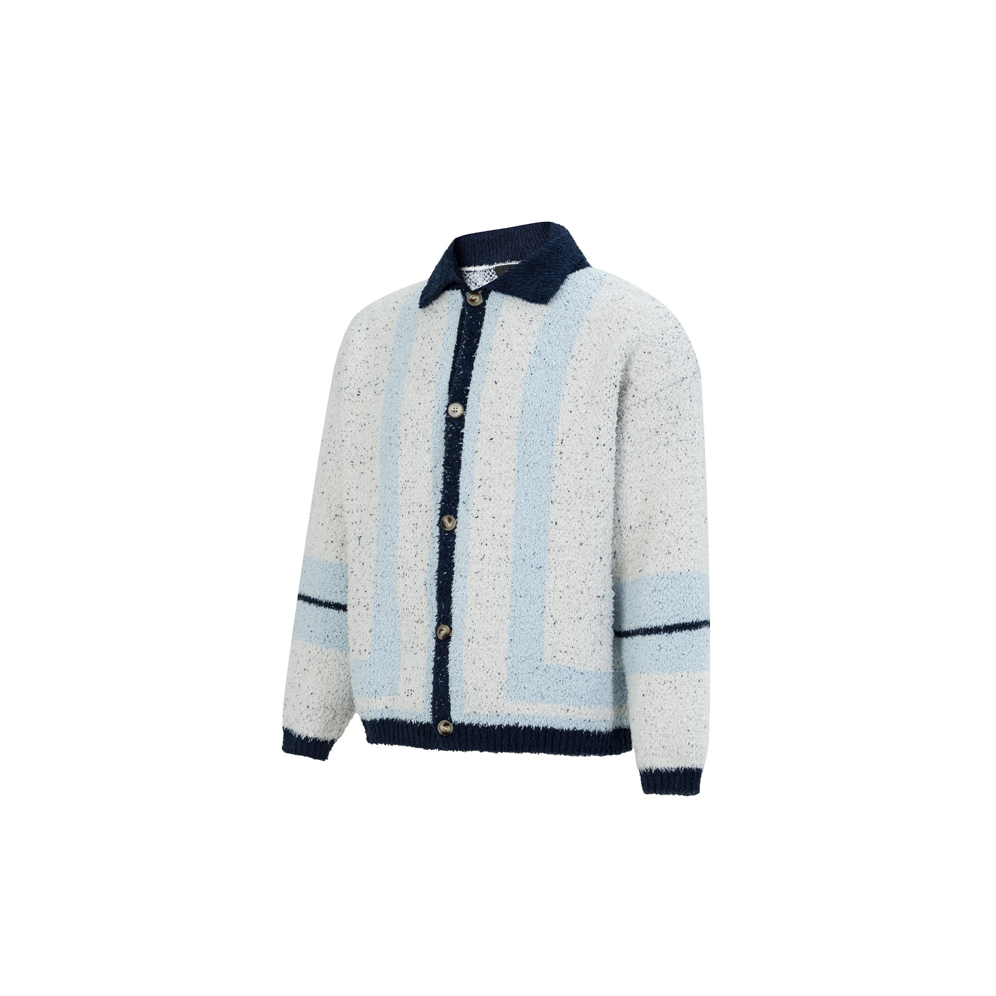 OVDY Retro Contrast Stripe Collar Knit Cardigan-Jacket-S-White-Free Shipping Leatheretro
