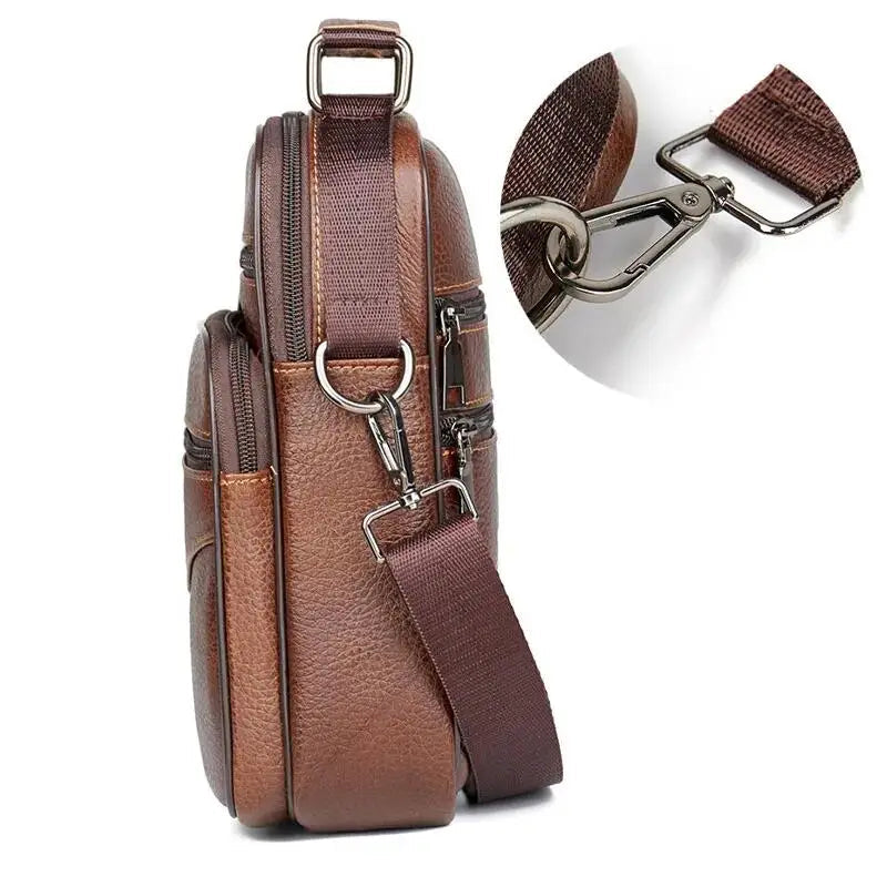 Retro Soft Cowhide Leather Crossbody - Mini Pad Boy Shoulder Bag-Crossbody Bag-Brown Zipper 47-Free Shipping Leatheretro