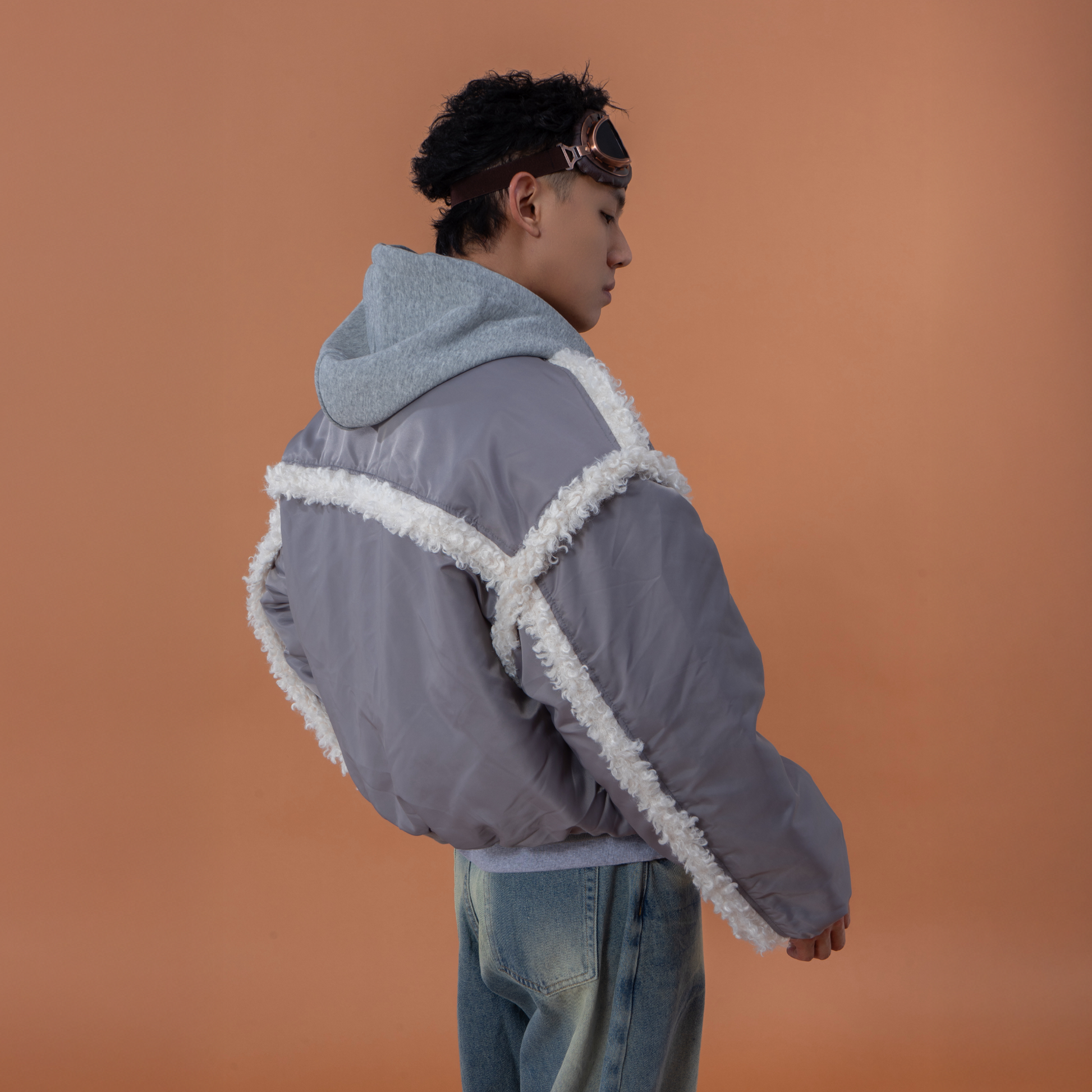 CLP Layered Faux Shearling Hooded Bomber Jacket-Jacket-M-Free Shipping Leatheretro