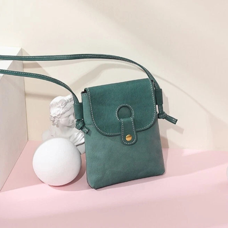 Women Trendy Leather Mini Crossbody Bag - Minimalist Phone Satchel Bags-Crossbody Bag-Blue-Free Shipping Leatheretro