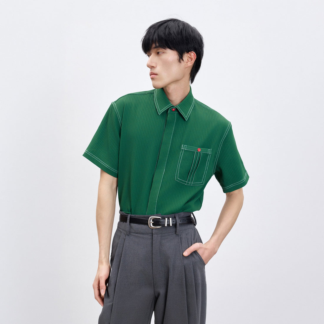 TUIMU Essential Contrast-Stitch Shirt-Shirt-S (Preorder)-Long-Free Shipping Leatheretro