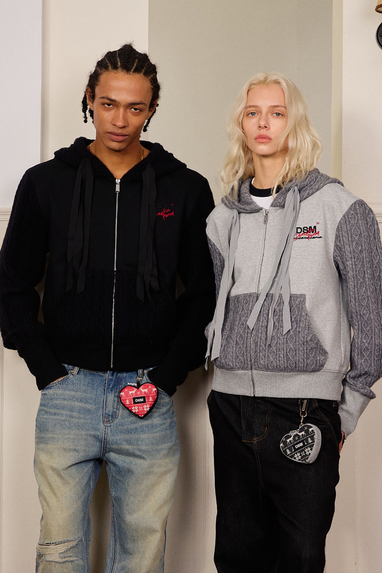 DONSMOKE Spliced Cable-Knit Zip-Up Hoodie-Hoodie-S-Black-Free Shipping Leatheretro