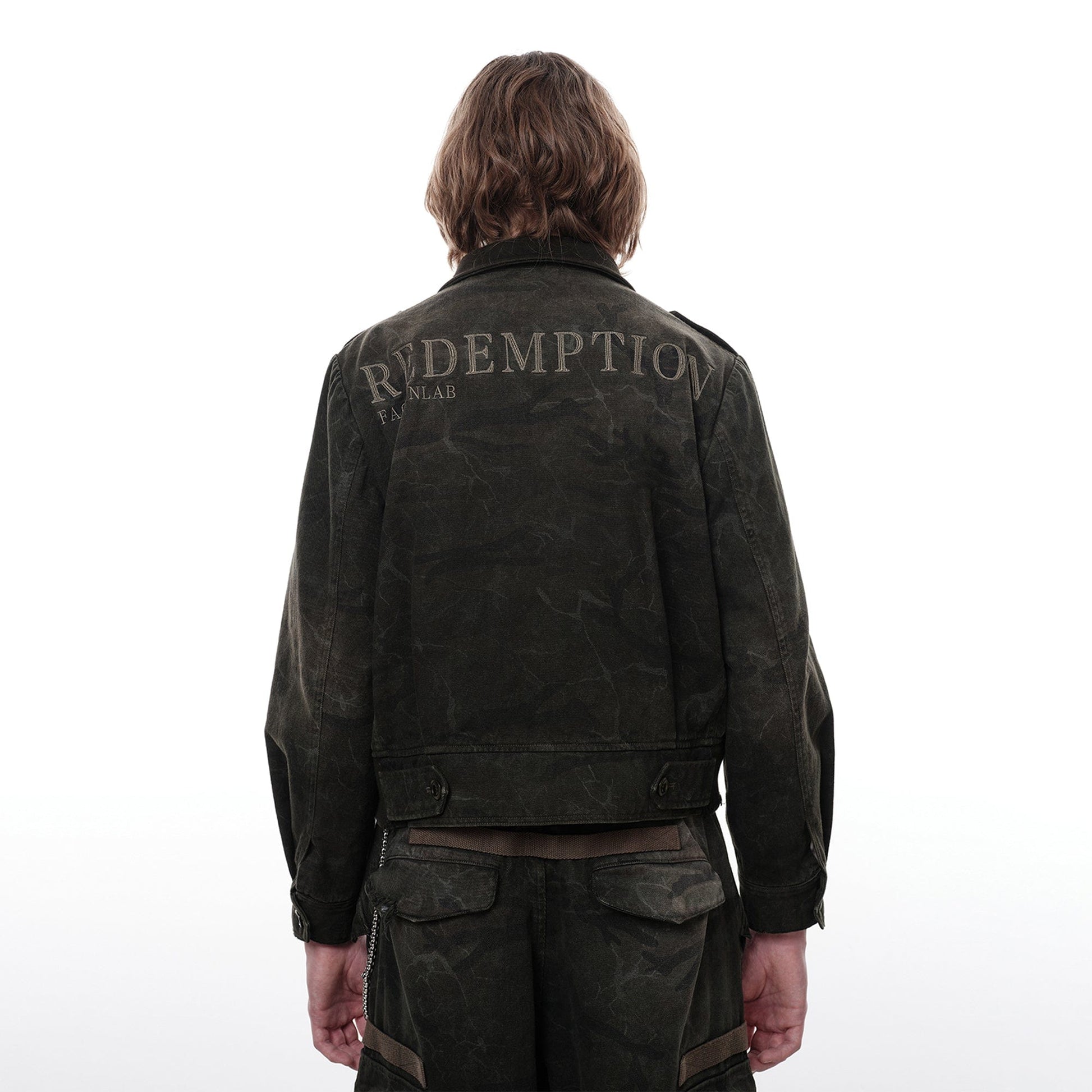 FACEONLAB Distressed P37 Rivet Jacket Army Green-Jacket-M-Free Shipping Leatheretro