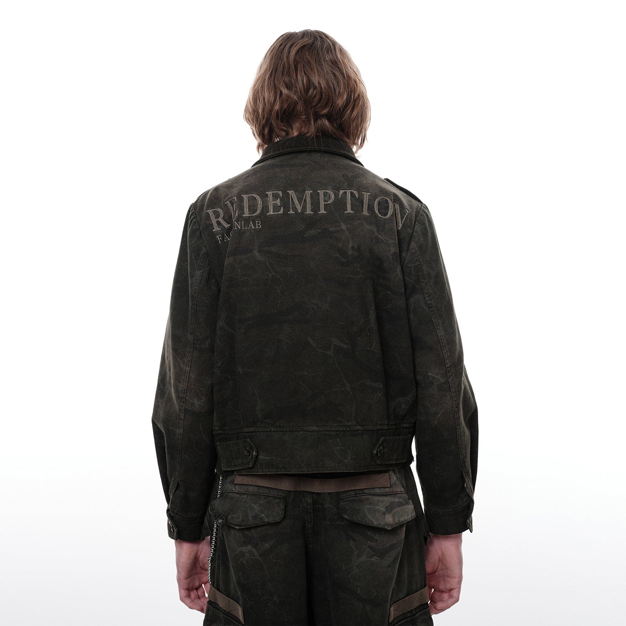 FACEONLAB Distressed P37 Rivet Jacket Army Green-Jacket-M-Free Shipping Leatheretro