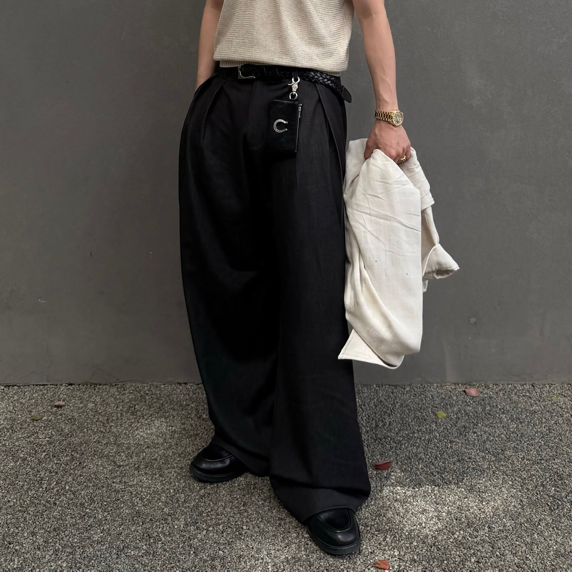 CATSSTAC Triple-Pleat Wool-Blend Wide-Leg Trousers-Pants-M-Free Shipping Leatheretro