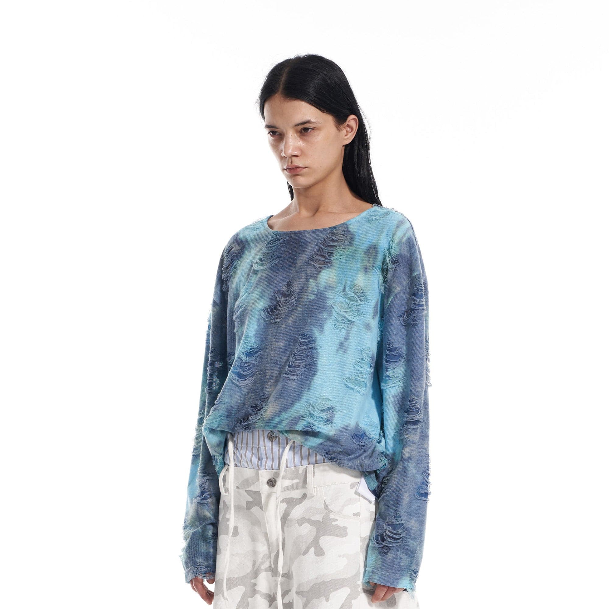 VANN VALRENCE Distressed Gradient Tie-Dye Long-Sleeve Tee-L/S Tee-S-Free Shipping Leatheretro