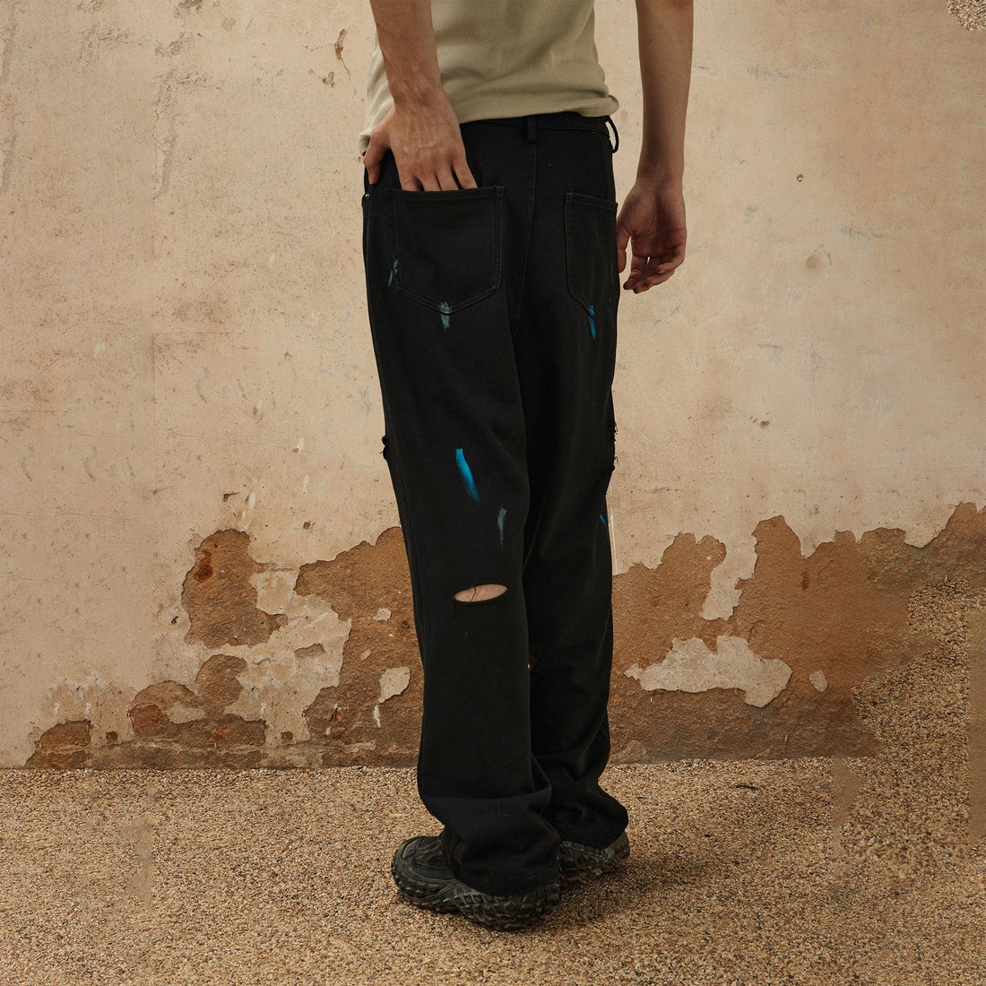 OVDY Classic Paint-Splattered Ripped Pants-Pants-S-Free Shipping Leatheretro