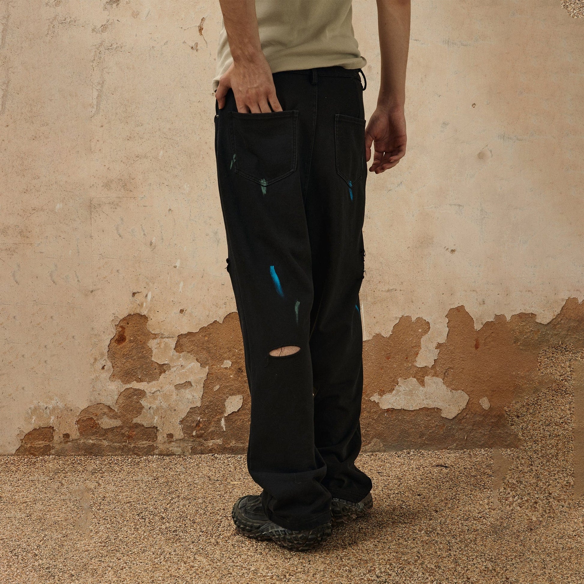 OVDY Classic Paint-Splattered Ripped Pants-Pants-S-Free Shipping Leatheretro