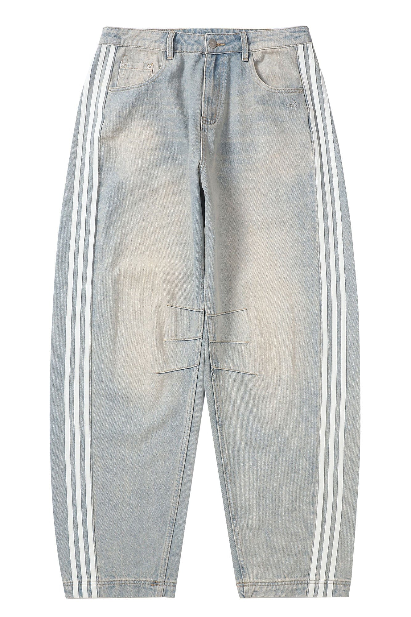 MAKEMORE Retro Washed Stripe Pleated Knees Jeans-Jeans-S-Blue-Free Shipping Leatheretro