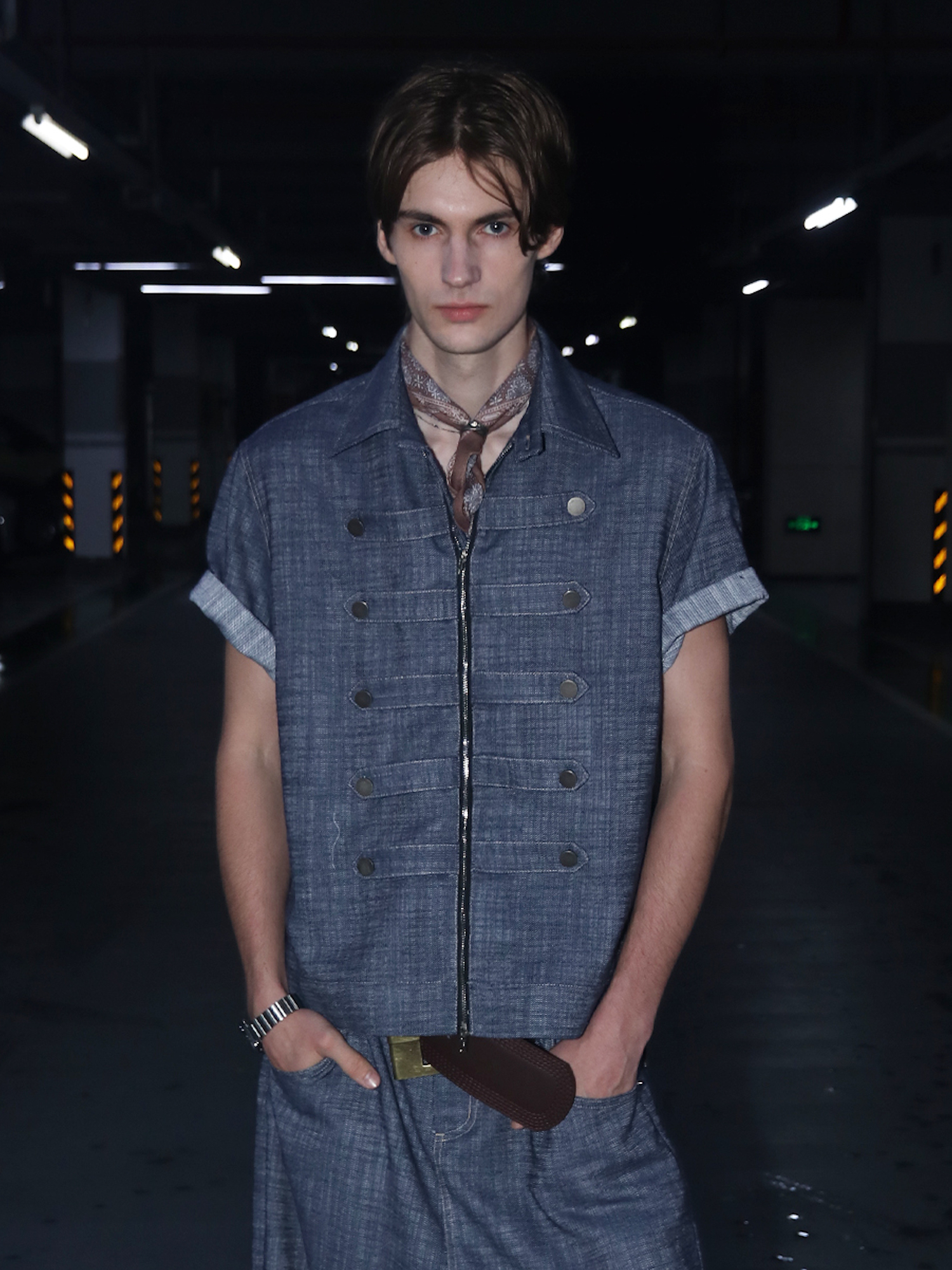 ASSEEN Linen-Blend Coin Button Denim Half Shirt-Half shirt-S-Free Shipping Leatheretro