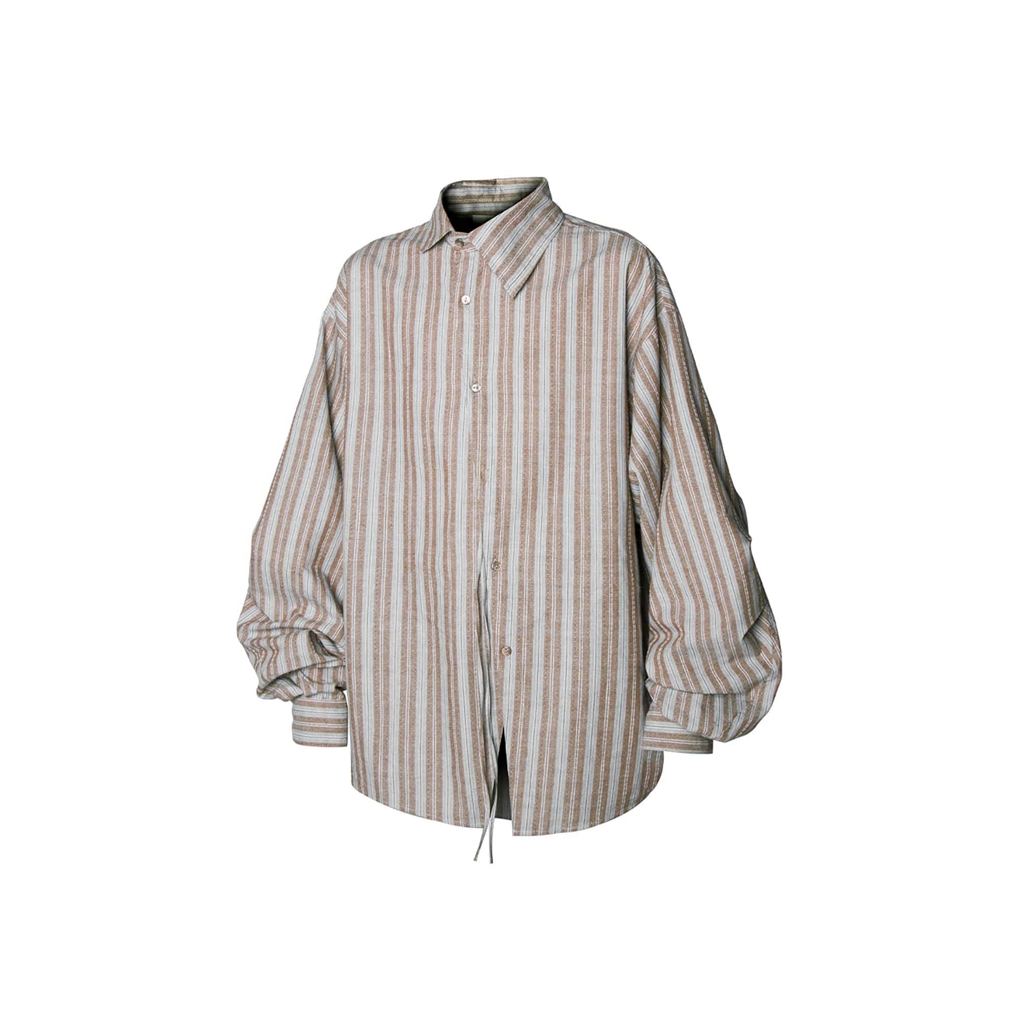 RELABEL Stripe Button-Up Oversized Shirt Brown-Shirt-XS-Free Shipping Leatheretro