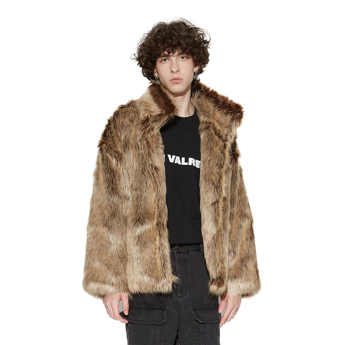 VANN VALRENC¨¦ Plush-Collar Volume-Fit Faux Fur Coat-Jacket-XS-Gray-Free Shipping Leatheretro