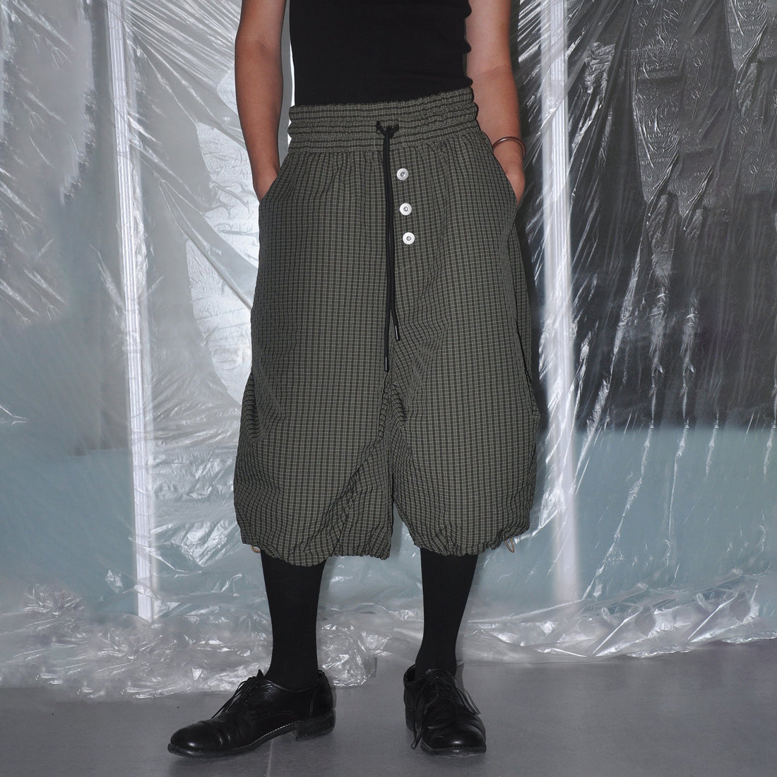 7440 37 1 Check Drawstring Wide-Leg Cropped Pants-Pants-S-Free Shipping Leatheretro