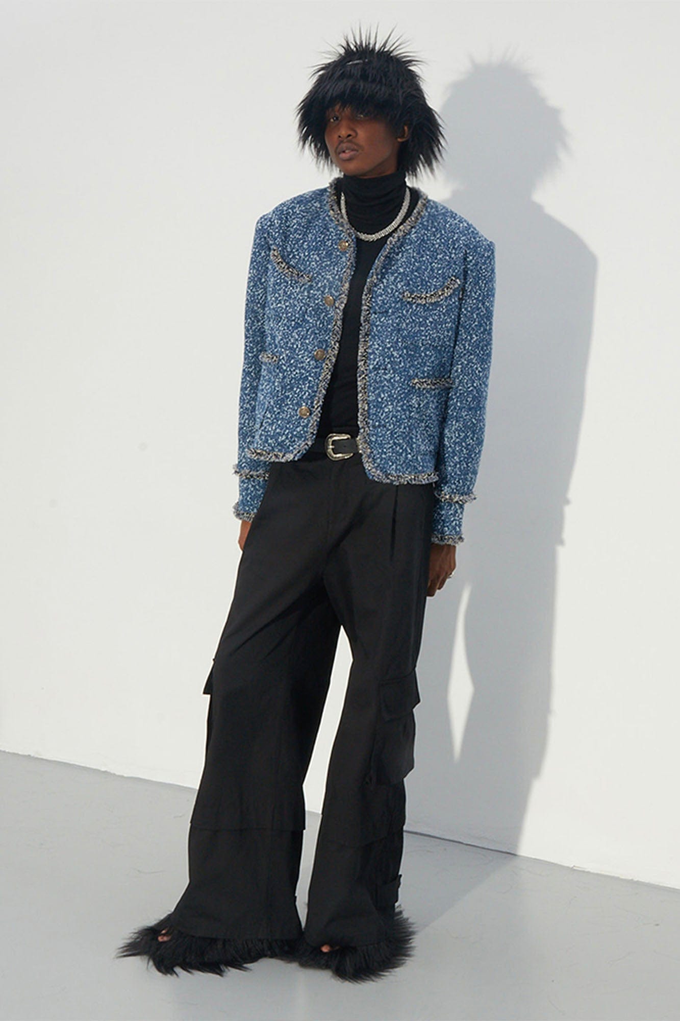 ASSEEN Washed Fringe Tweed Denim Jacket-Jacket-S-Free Shipping Leatheretro