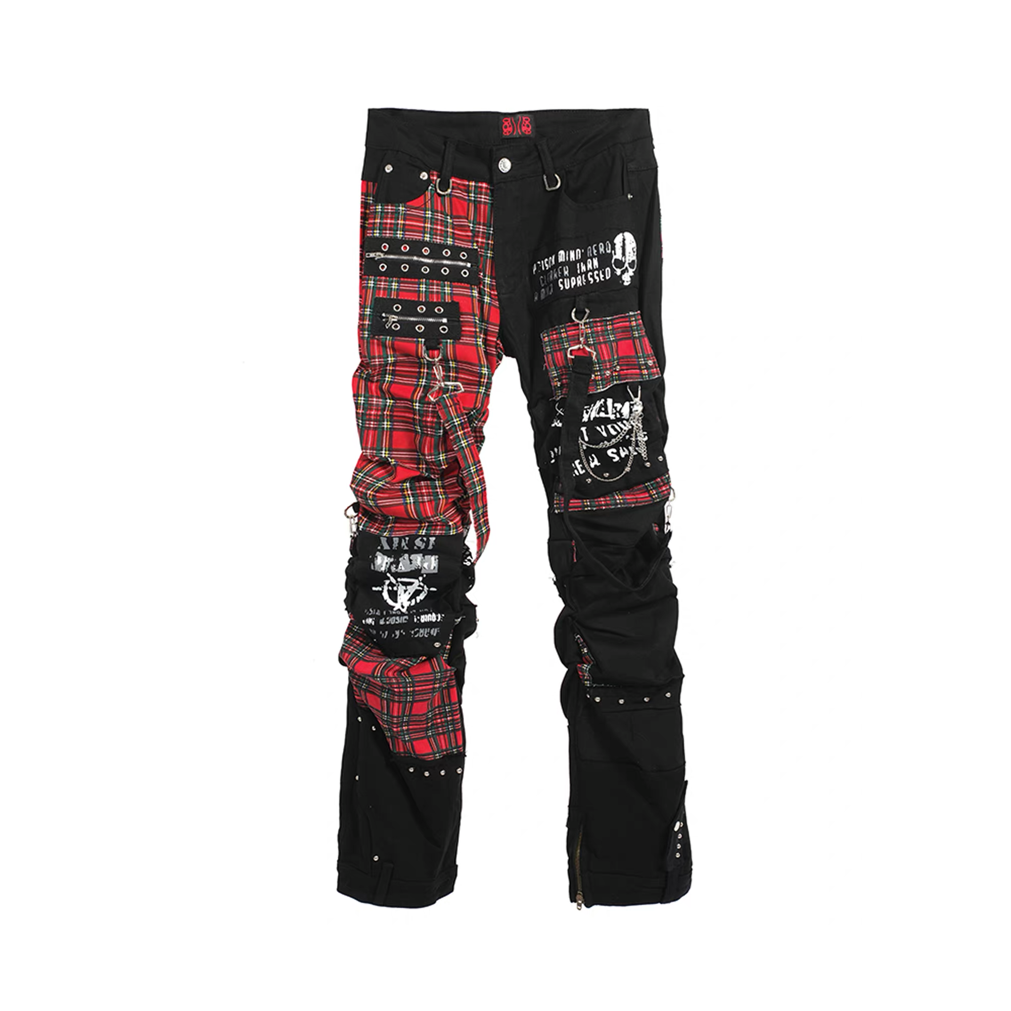 NOTHINGNESS WORLD Punk Plaid Strappy Ruched Pants-Pants-S (Preorder)-Free Shipping Leatheretro