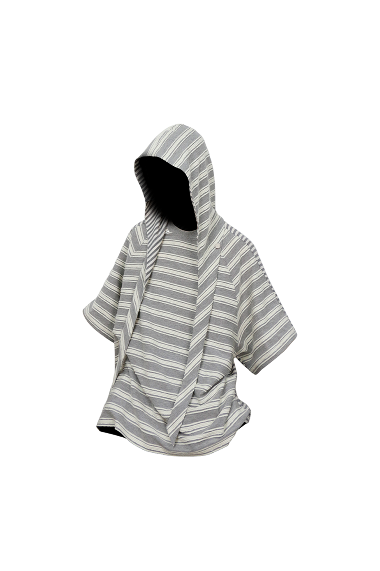 RELABEL Striped Wool-Blend Detachable Hood Tee-T Shirt-XS-Gray-Free Shipping Leatheretro