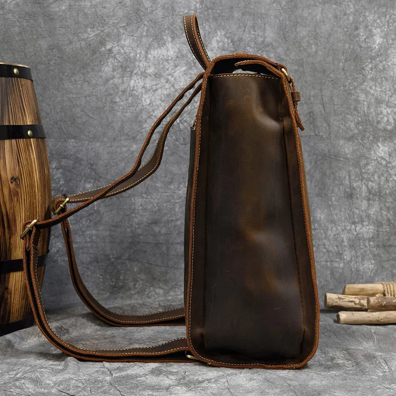 Men's Retro Crazy Horse Leather Backpack - Rucksack Brown Laptop Bag-Backpacks-Brown-Free Shipping Leatheretro