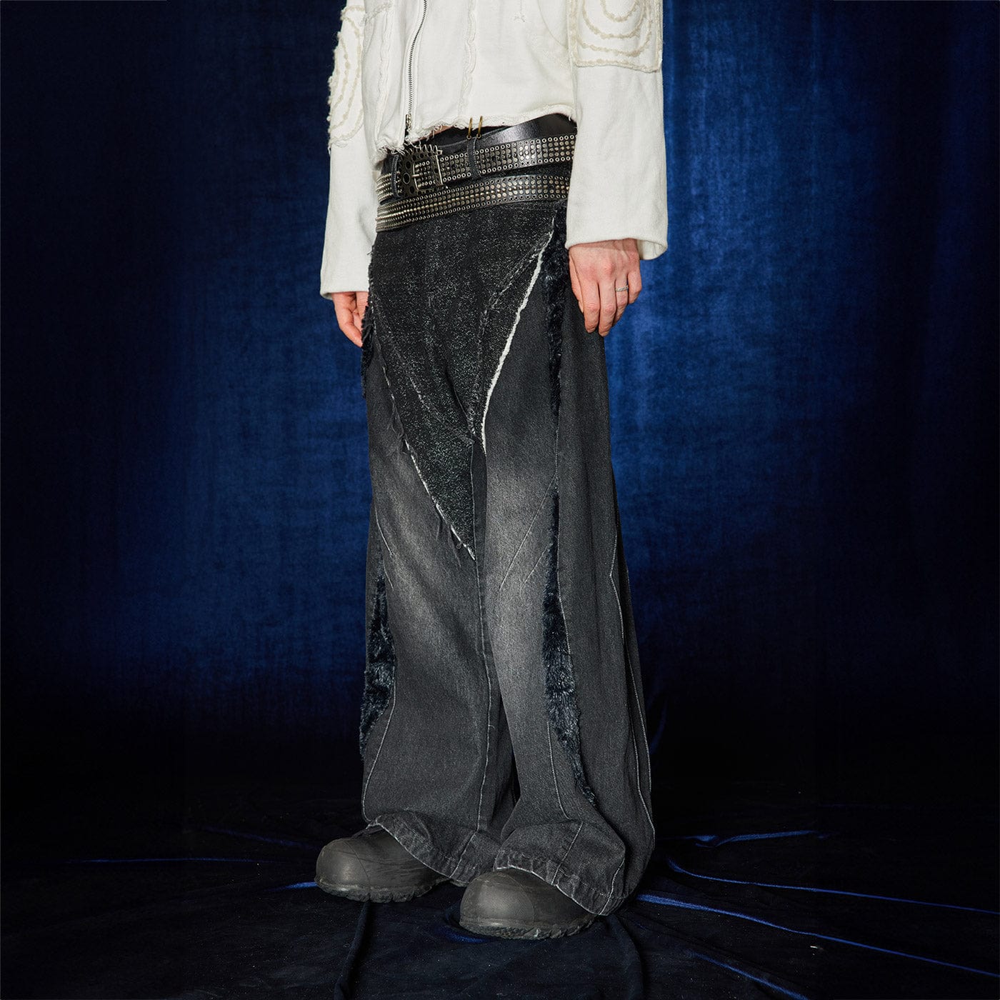 DND4DES Raw-Edge Faux Fur Spliced Jeans-Jeans-S-Free Shipping Leatheretro