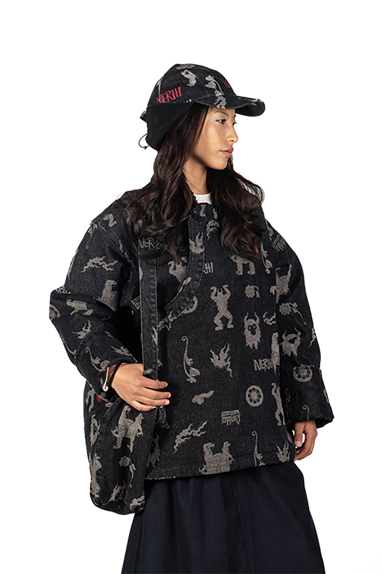 NERHI Tribal Totem Fleece Denim Jacket-Jacket-S (Preorder)-Free Shipping Leatheretro