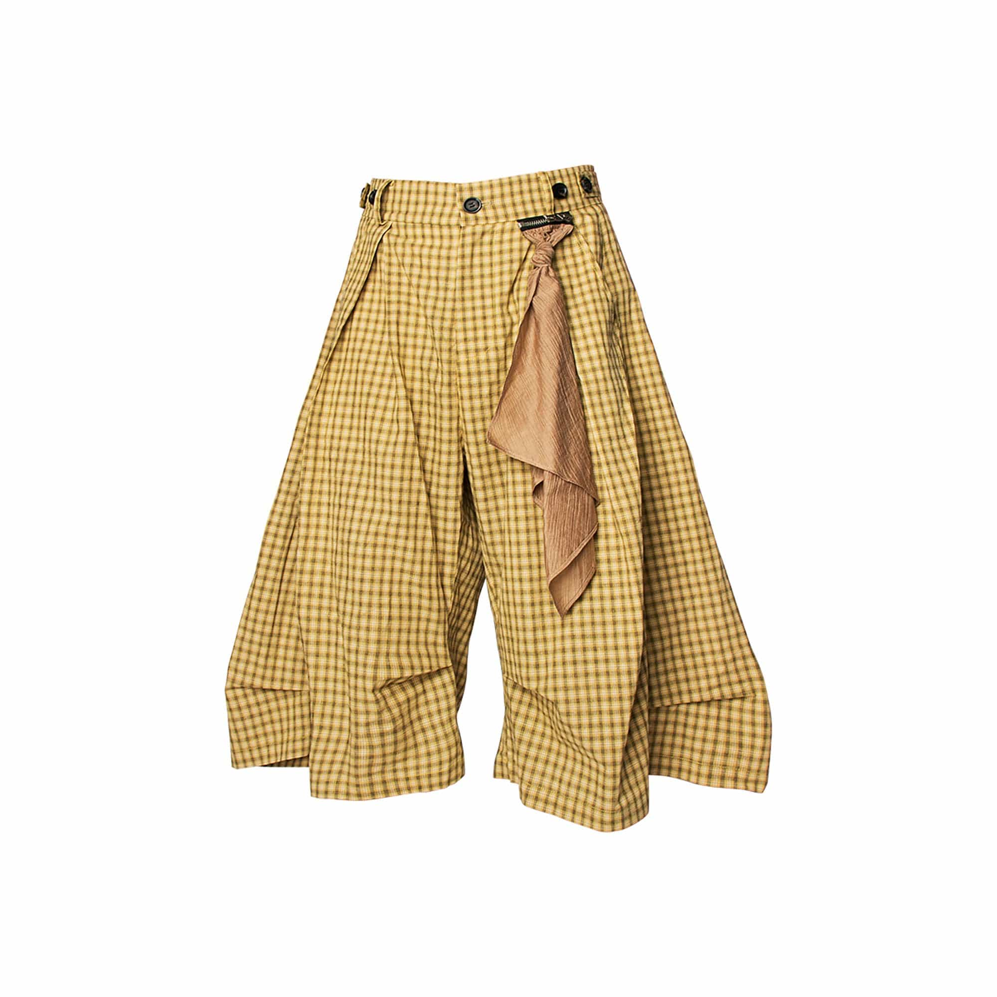 RELABEL Detachable Scarf Grid Pleated Shorts-Shorts-XS-Blue-Free Shipping Leatheretro