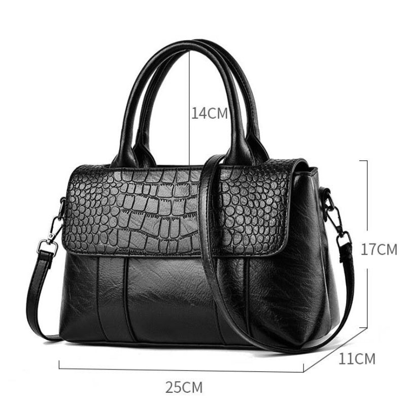 Women's Crossbody Shoulder Bag - Crocodile Pattern Sandwich Zipper Bag-Shoulder Bag-Black-Free Shipping Leatheretro