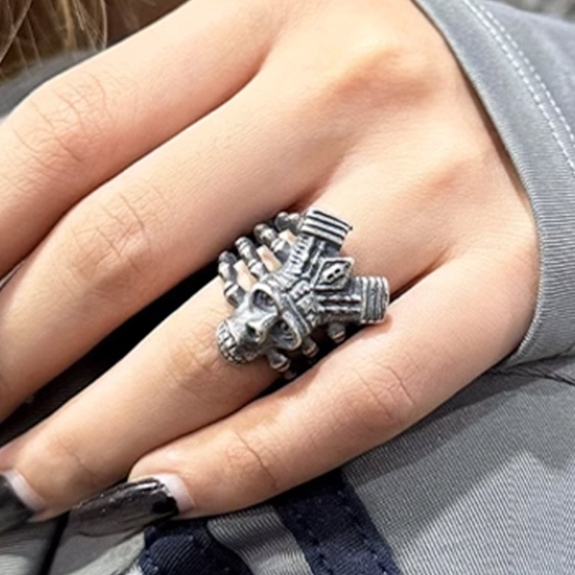 ILLUSORY Demon Skull Finger Skeleton Ring-Ring-One Size-Silver-Free Shipping Leatheretro