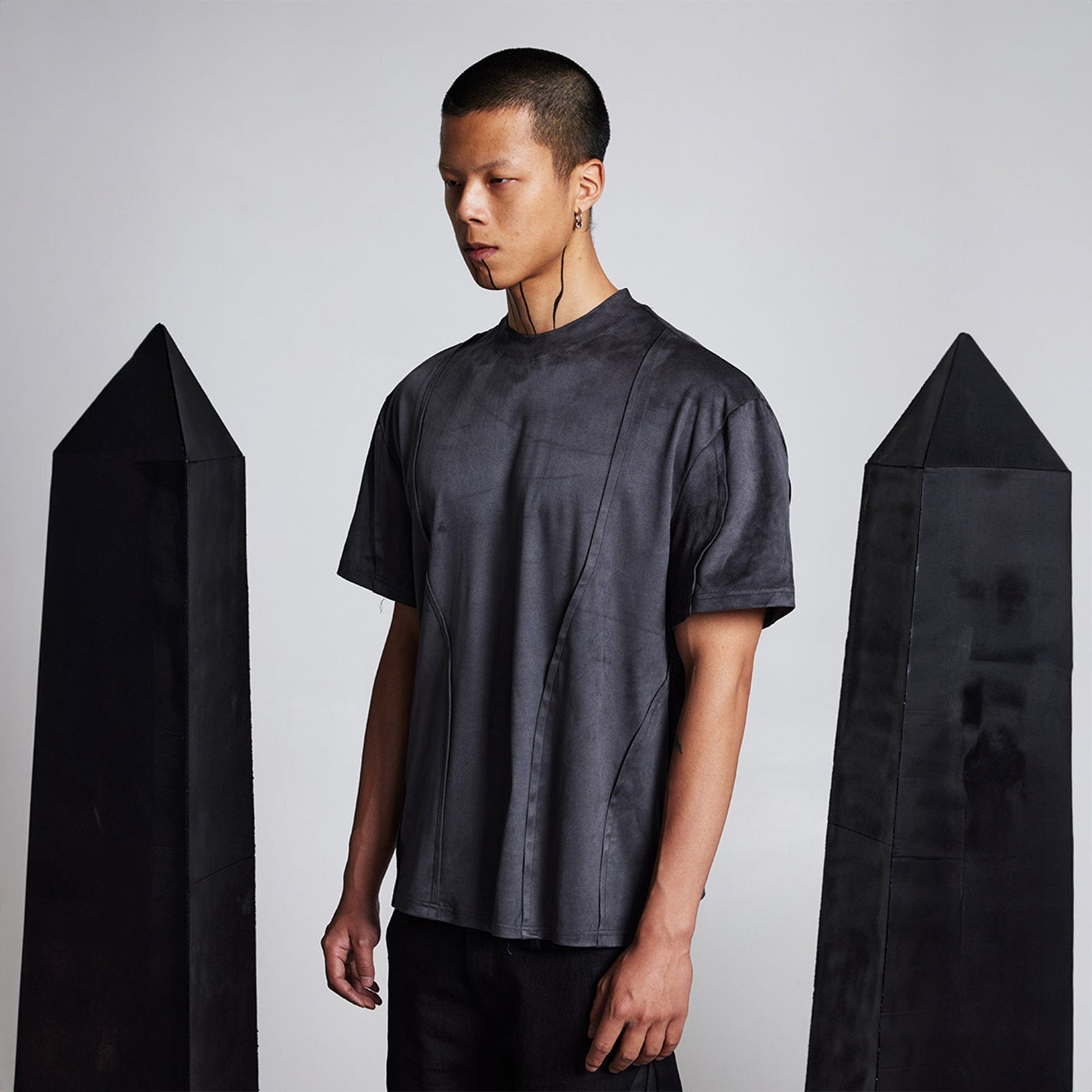 SSIN7 Suede Arc Spliced T-Shirt-T Shirt-S-Gray-Free Shipping Leatheretro