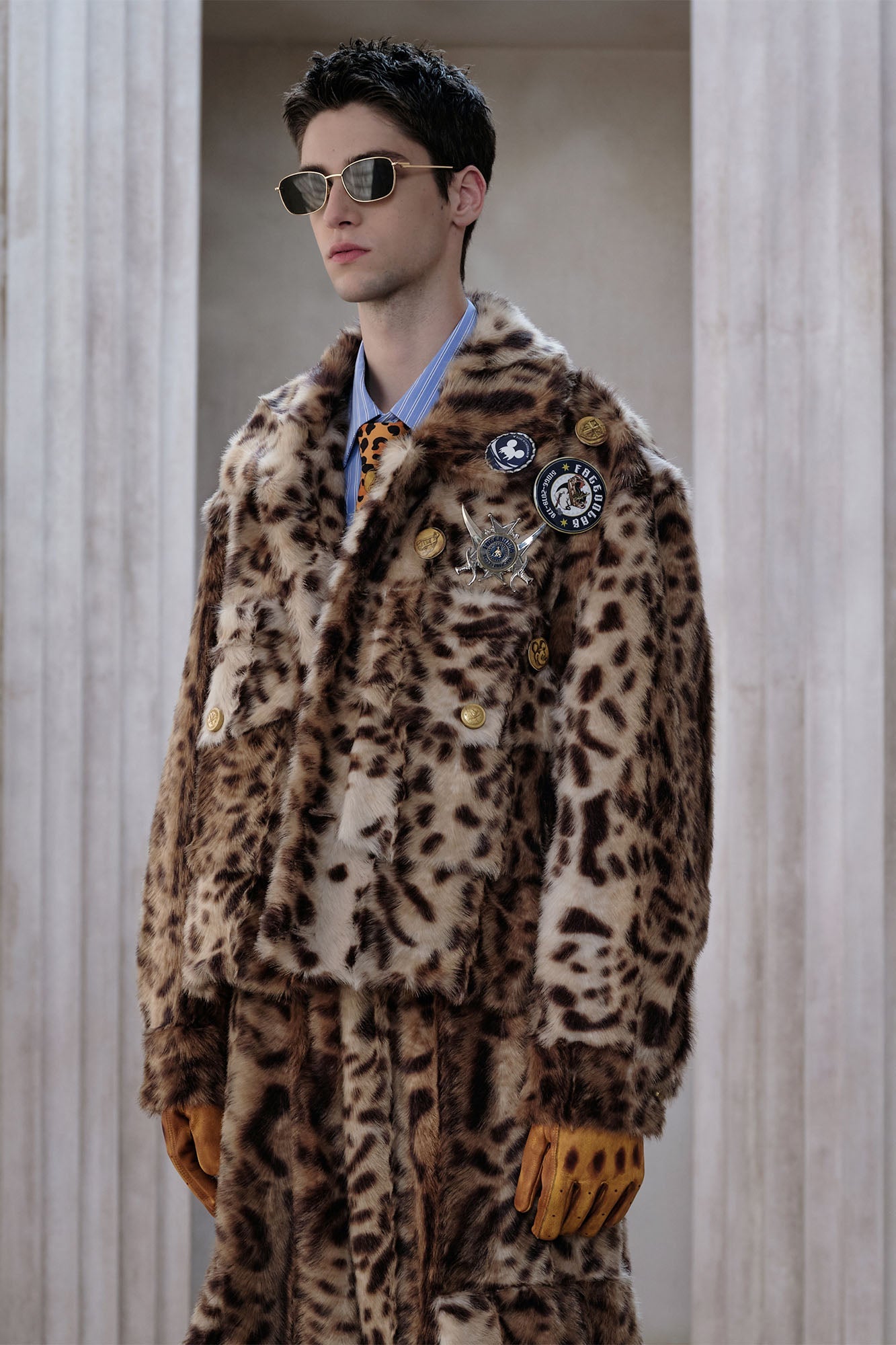 FACEONLAB Leopard Faux Fur Jacket-Jacket-M-With Badges (Badges Packaged Separately)-Free Shipping Leatheretro