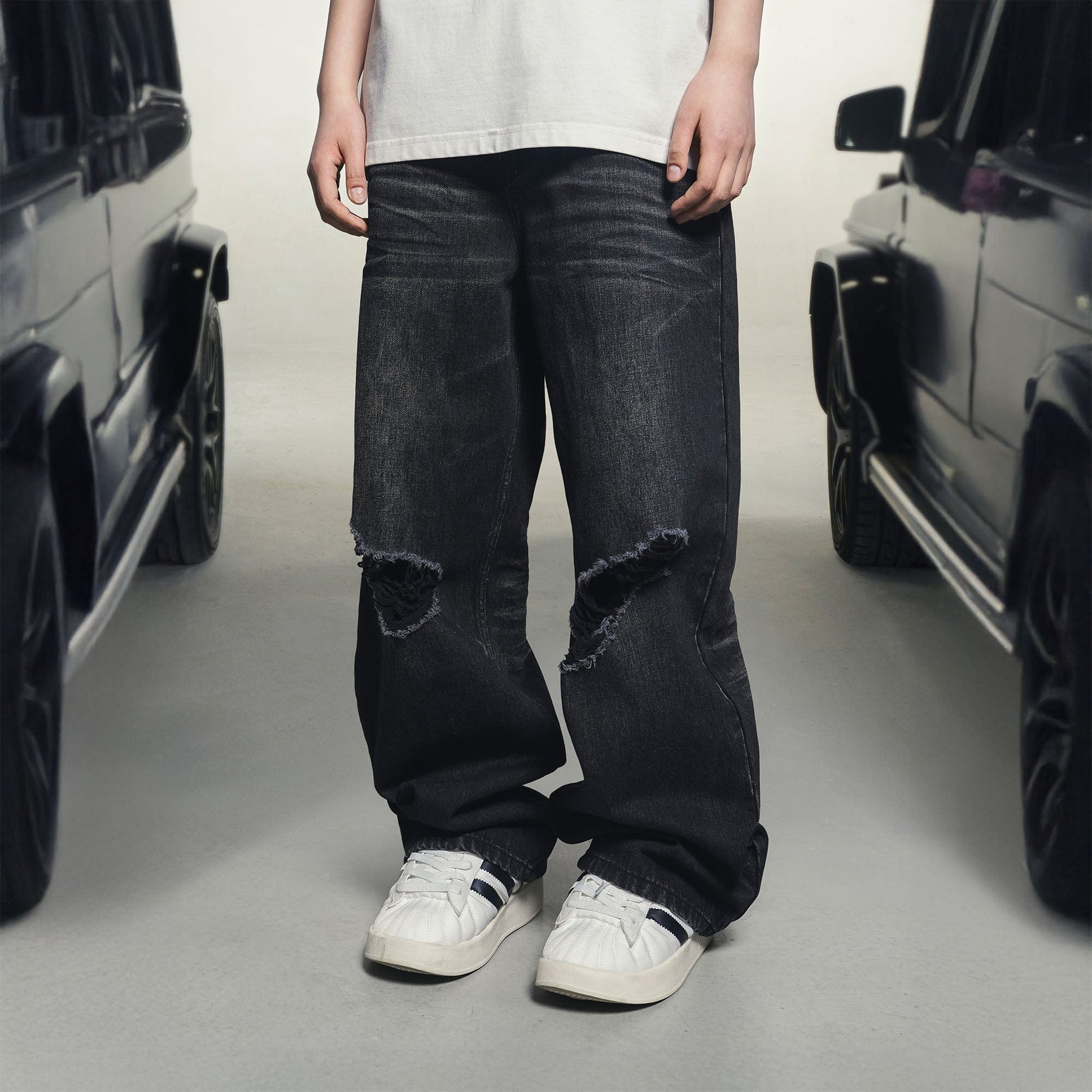 MAKEMORE Retro Washed Ripped Straight-Leg Jeans-Jeans-S-Free Shipping Leatheretro