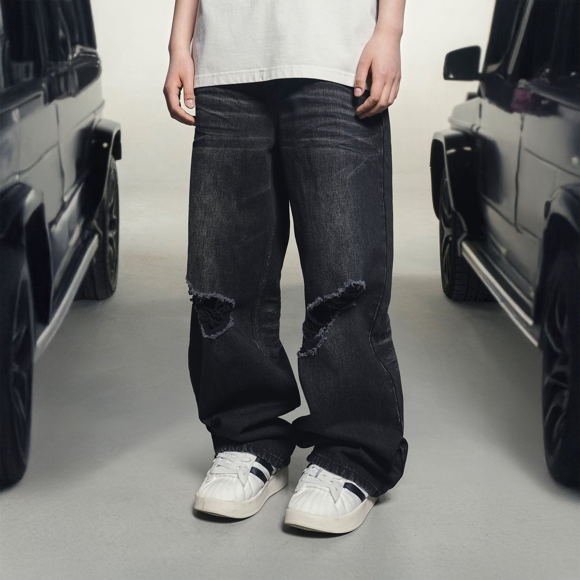 MAKEMORE Retro Washed Ripped Straight-Leg Jeans-Jeans-S-Free Shipping Leatheretro