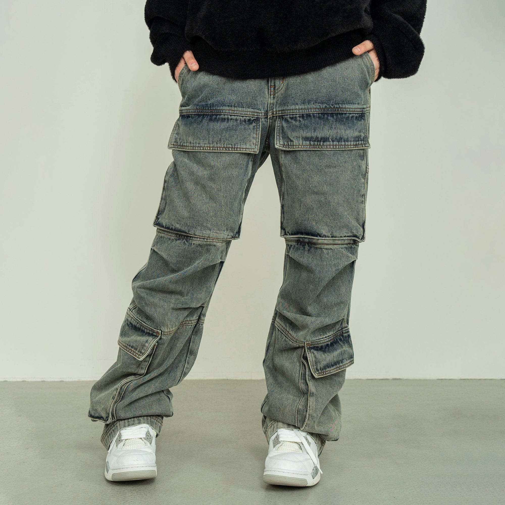 MAKEMORE Washed Denim Cargo-Jeans-M-Blue-Free Shipping Leatheretro