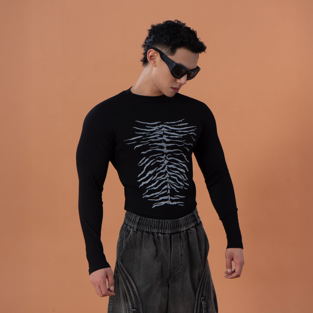 CLP Ribcage Graphic Fitted Long Sleeve Tee-L/S Tee-M-Free Shipping Leatheretro