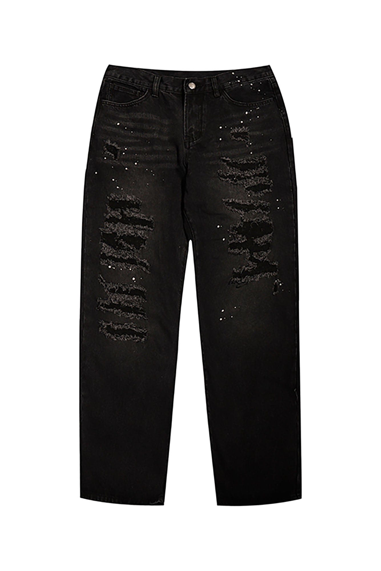BLACK8MOB Ripped Splatter Straight-Leg Jeans-Jeans-S-Black-Free Shipping Leatheretro