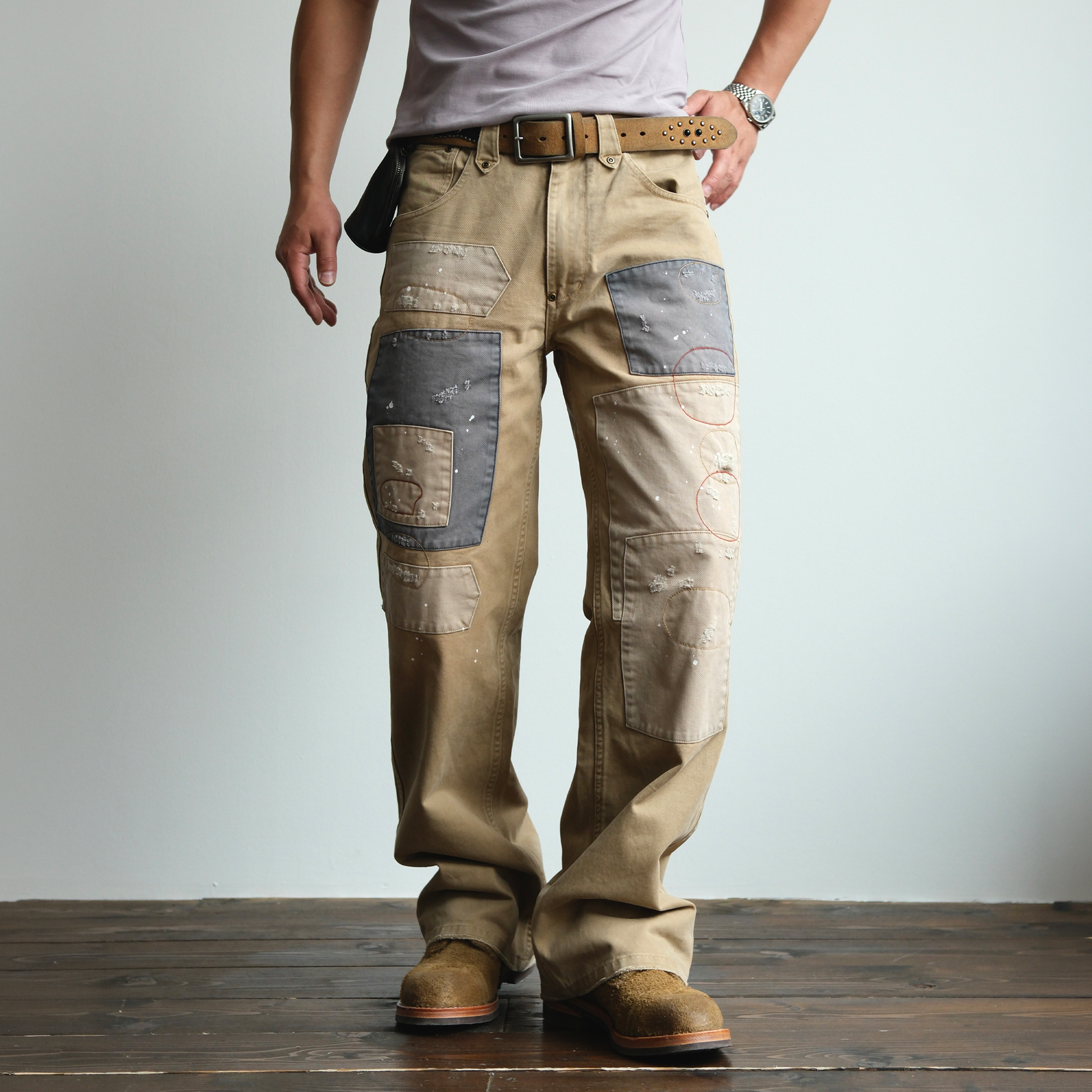 NEIGBORL Retro Paint-Splattered Distressed Patched Pants-Pants-S / 30"-Free Shipping Leatheretro